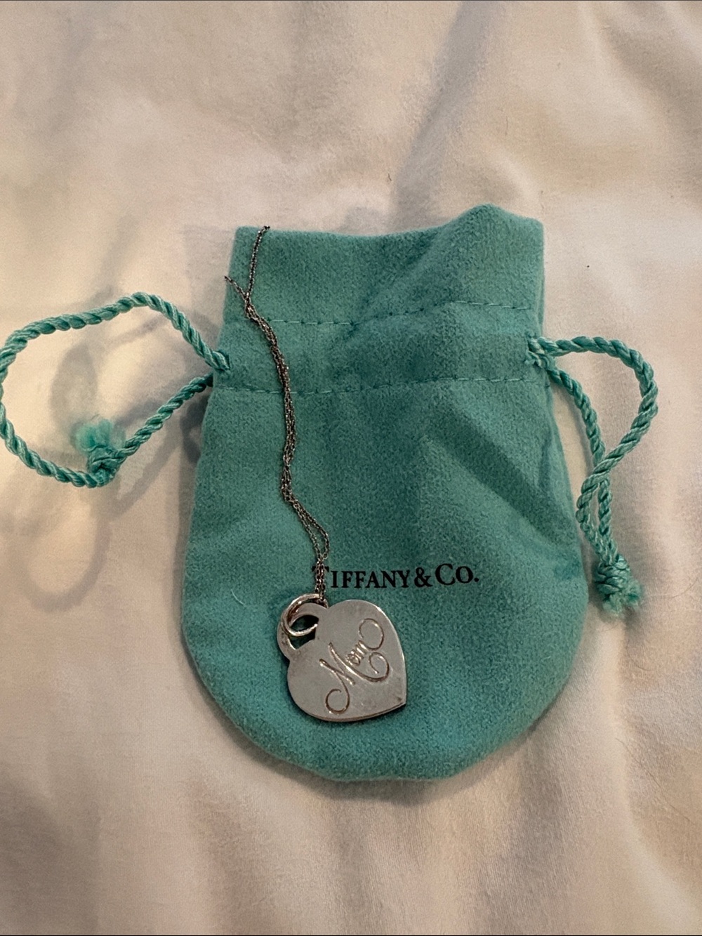 Tiffany & Co. Silver MOM Heart Tag Necklace